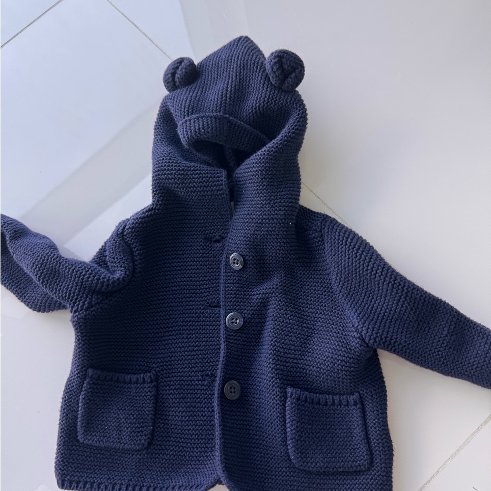 GAP Baby Knit Hoodie with Bear Ears - Deep Blue
